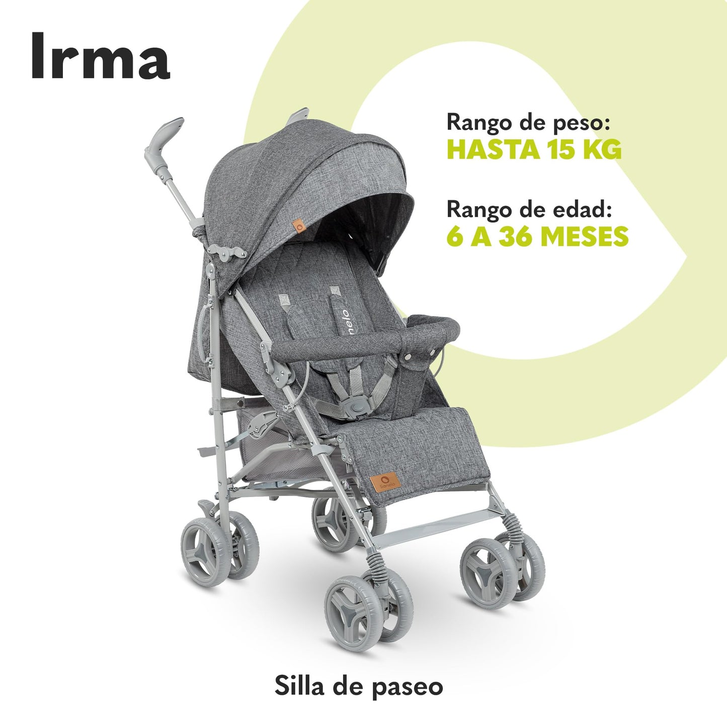 Cochecito LIONELO Irma Reclinable y Plegable, hasta 15 kg, Diseño Ligero y Moderno, Ruedas de 6", Cesta Amplia, Incluye Bolsa y Mosquitera