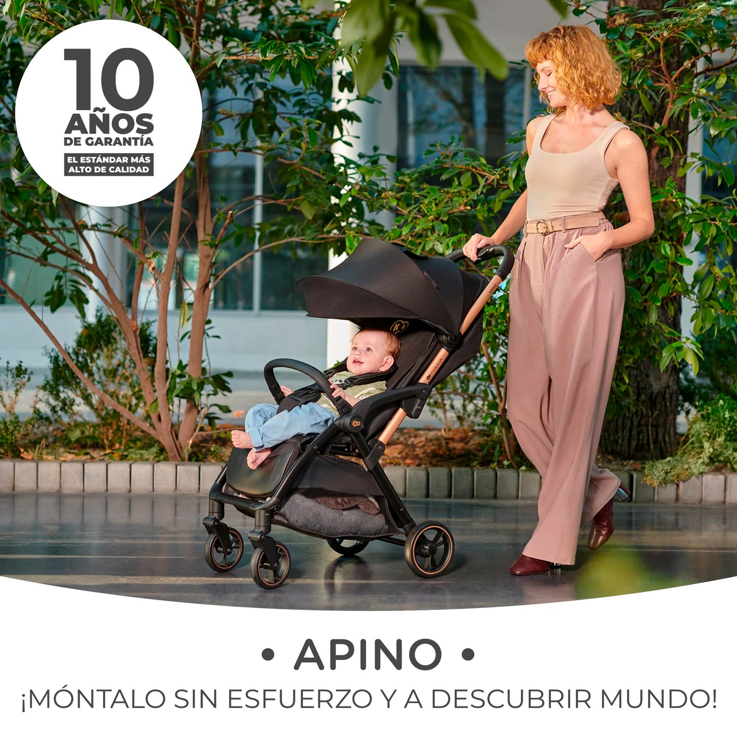 Kinderkraft APINO Silla de Paseo Ligera con Plegado Automático, Respaldo Reclinable y Posición Tumbada, Impermeable, hasta 24 kg, Color Negro